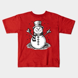 Funny Snowman Black And White Christmas Holiday Design Kids T-Shirt